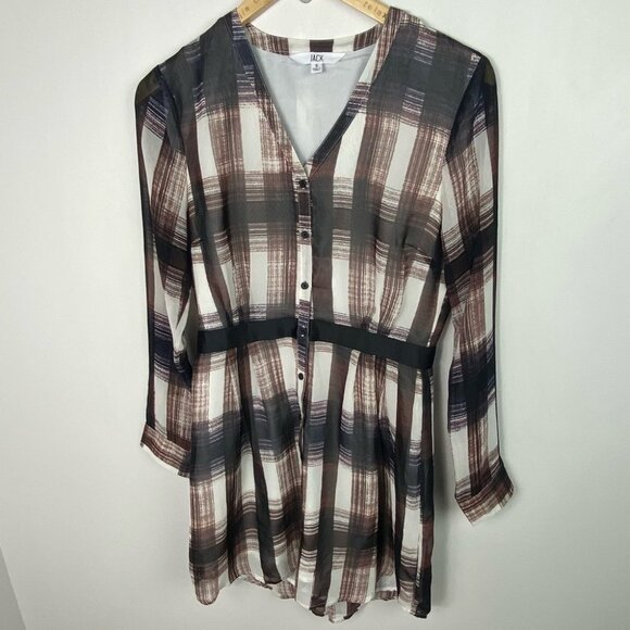 Jack BB Dakota Revolve Brown Cahill Plaid Dress Size Small Long Sleeves Mini NEW - Picture 16 of 16